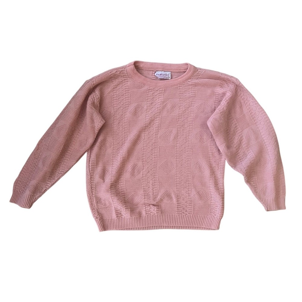 Vintage Cottage Women's Pink Textured Knit Sweater Acrylic Crewneck - Size M - Picture 2 of 6